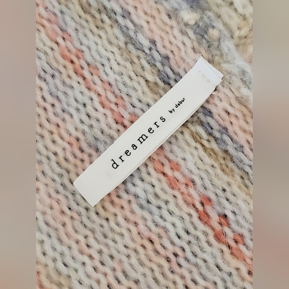 Dreamers By Debut Size L Multi Colour Fringe Button Up V-Neck Knit Sweater - Picture 3 of 10